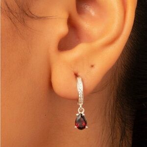 Silver Garnet Hoop Earrings